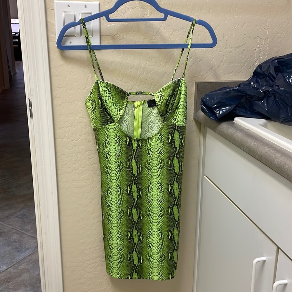 green snakeskin mini dress